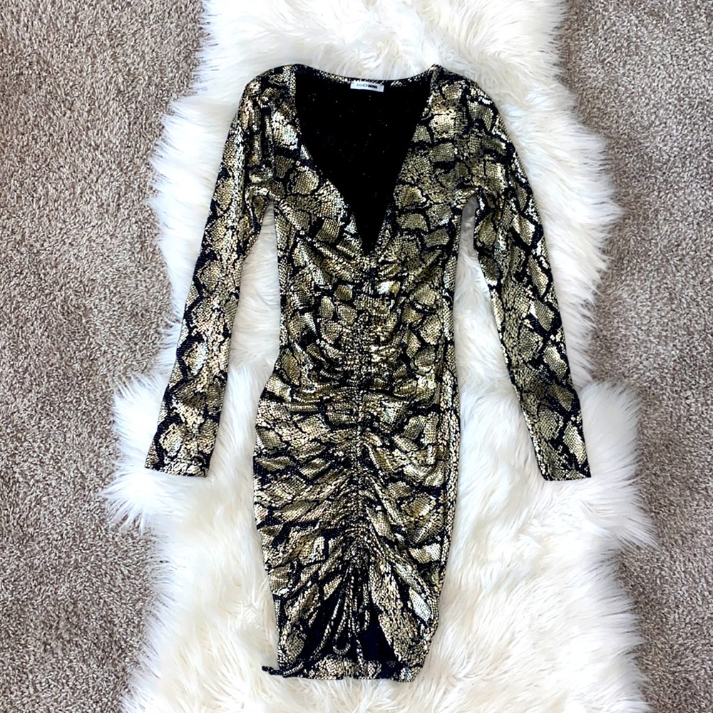 Ruched snakeskin dress